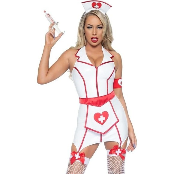Leg Avenue XS 4 Pc ER Hottie Nurse Costume -Dress, Apron, Arm Band, Head Pc - Picture 1 of 5